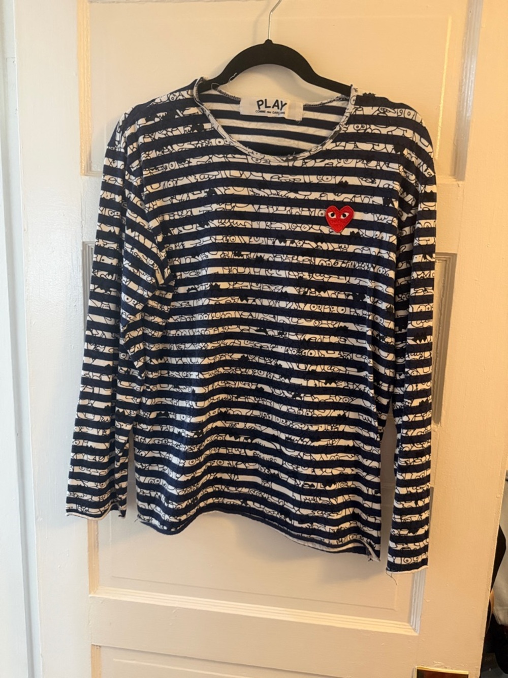 Kids' Navy & White Striped Long Sleeve Tee with Red Heart